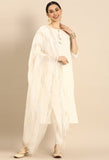 Off-White Pure Cambric Cotton Floral Embroidered Kurta Set With Dupatta