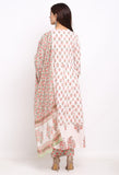 White And Pink Pure Cambric Cotton Floral Printed Kurta Set With Dupatta