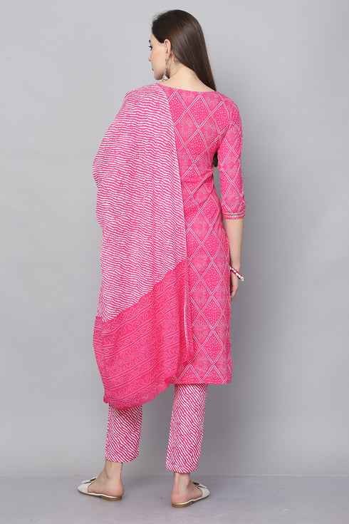 Pink And White  Pure Cambric Cotton  Embroidered Kurta Set With Dupatta