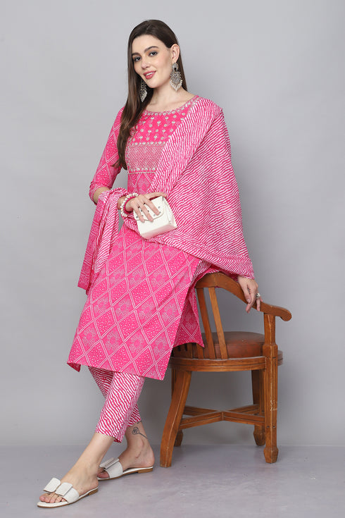 Pink And White  Pure Cambric Cotton  Embroidered Kurta Set With Dupatta