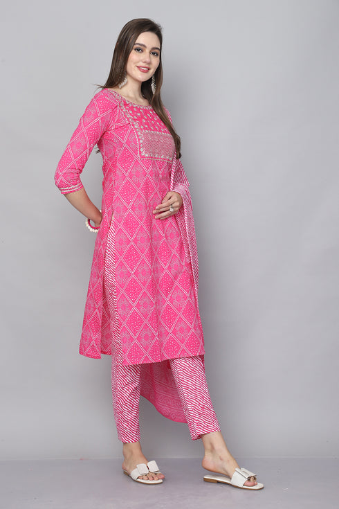 Pink And White  Pure Cambric Cotton  Embroidered Kurta Set With Dupatta