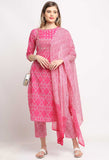 Pink And White  Pure Cambric Cotton  Embroidered Kurta Set With Dupatta
