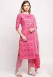 Pink And White  Pure Cambric Cotton  Embroidered Kurta Set With Dupatta