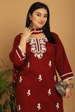 Wine Pure Cambric Cotton Embroidered Plus Size Kurta & Pant With Dupatta