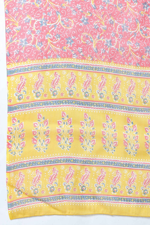 Yellow And Pink Pure Cambric Cotton Floral Embroidered Kurta Set With Dupatta