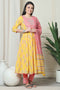 Yellow And Pink Pure Cambric Cotton Floral Embroidered Kurta Set With Dupatta