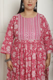 Pink Pure Cotton Jaipuri Printed & Embroidered Plus Size Kurta & Pant With Dupatta