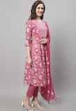 Pure Cotton Jaipuri Printed & Embroidered Kurta Set With Dupatta