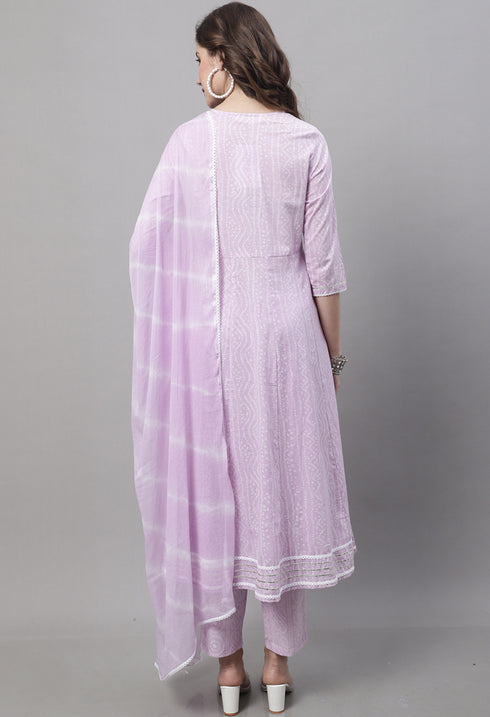 Pure Cambric Cotton Jaipuri Printed & Embroidered Kurta Set With Dupatta