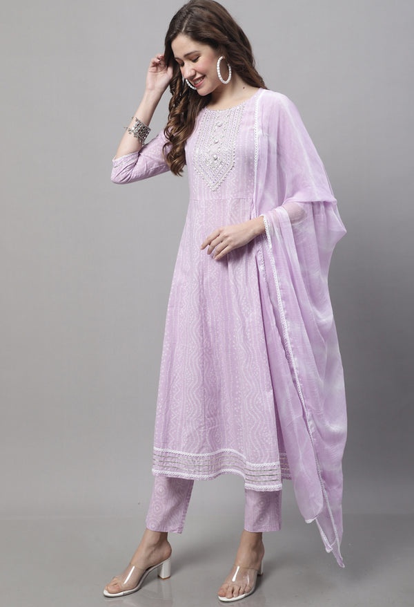 Pure Cambric Cotton Jaipuri Printed & Embroidered Kurta Set With Dupatta