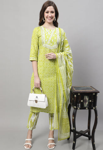 Pure Cotton Zari Weaving And  Embroidered Kurta Set With Dupatta