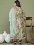 Pista Green Pure Cotton Embroidered Plus Size Kurta & Pant With Dupatta