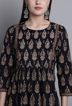 Load image into Gallery viewer, Black &amp; Beige Pure Cotton Jaipuri Printed And Embroidered Kurta Set With Dupatta