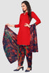 Red Crepe Printed Unstitched Salwar Suit Material