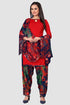 Red Crepe Printed Unstitched Salwar Suit Material