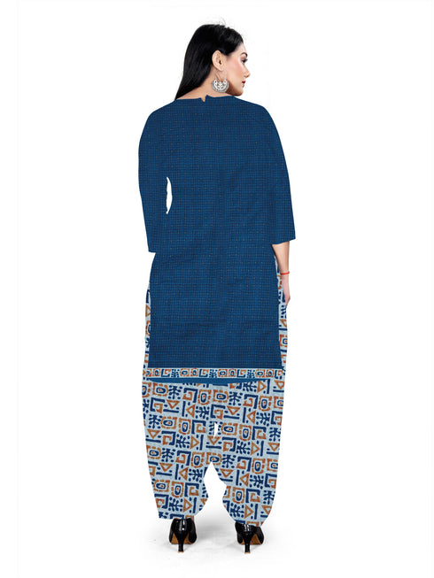 Blue Cotton Blend Printed Unstitched Salwar Suit Material