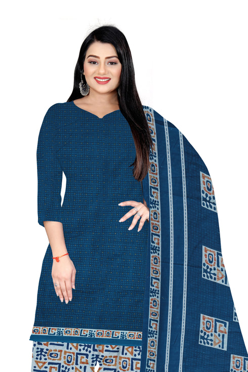 Blue Cotton Blend Printed Unstitched Salwar Suit Material