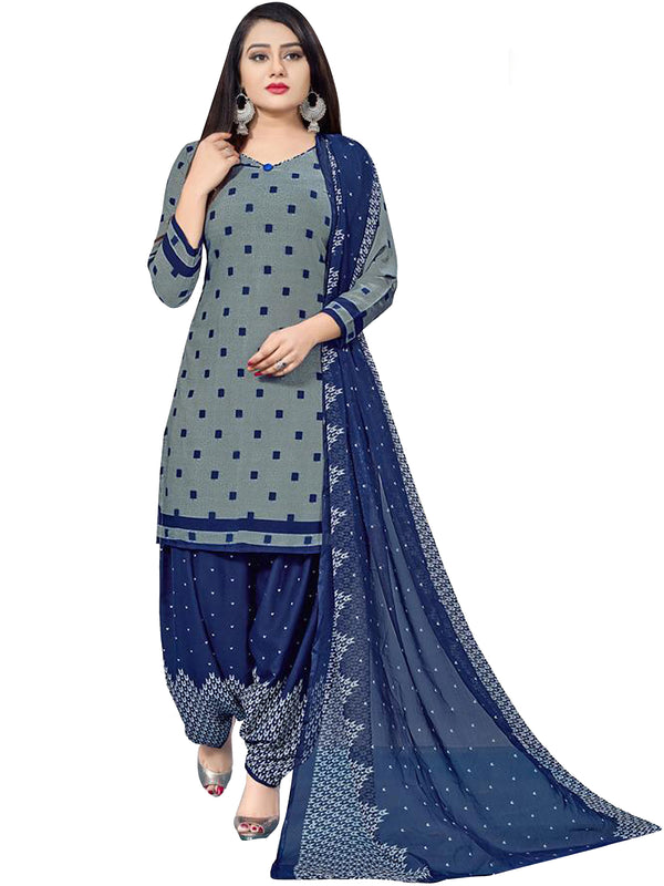 Grey Cotton Blend Printed Unstitched Salwar Suit Material
