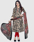 Beige & Black Cotton Blend Printed Unstitched Salwar Suit Material