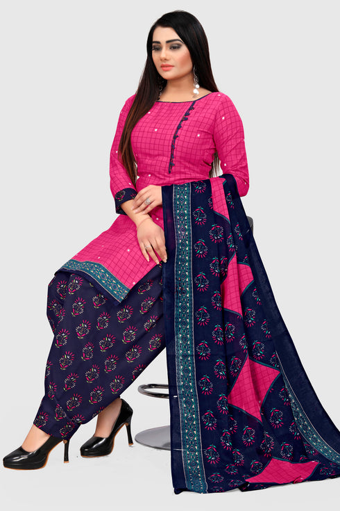 Magenta Cotton Blend Printed Unstitched Salwar Suit Material