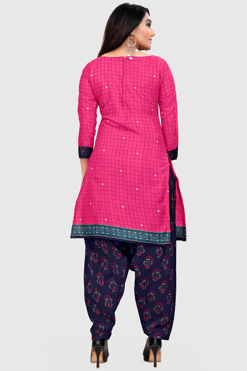 Magenta Cotton Blend Printed Unstitched Salwar Suit Material