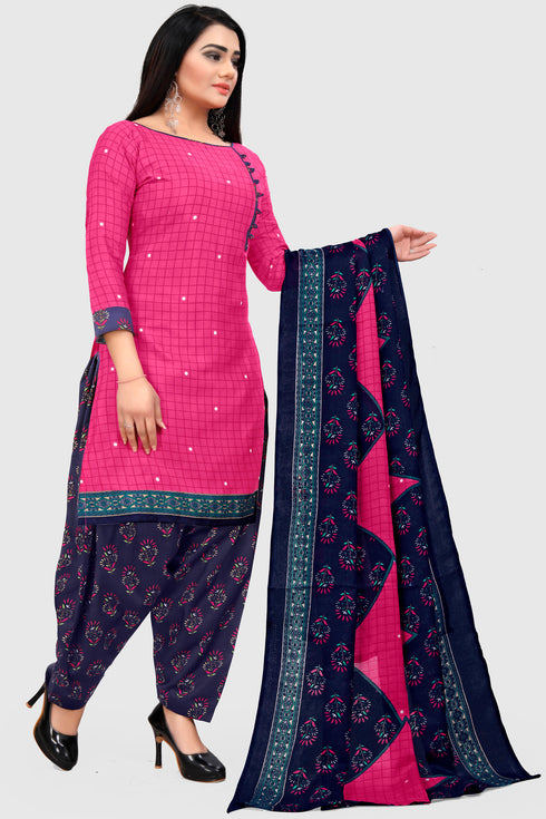 Magenta Cotton Blend Printed Unstitched Salwar Suit Material