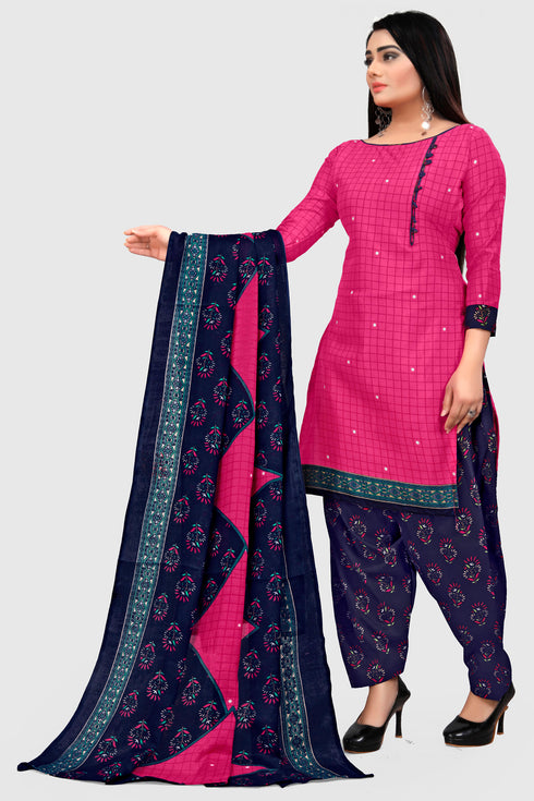 Magenta Cotton Blend Printed Unstitched Salwar Suit Material