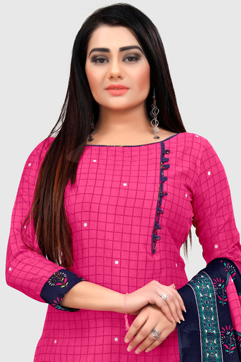 Magenta Cotton Blend Printed Unstitched Salwar Suit Material