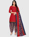 Red Cotton Blend Printed Unstitched Salwar Suit Material