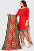 Red Cotton Blend Printed Unstitched Salwar Suit Material