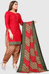 Red Cotton Blend Printed Unstitched Salwar Suit Material