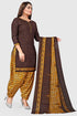 Brown Cotton Blend Printed Unstitched Salwar Suit Material