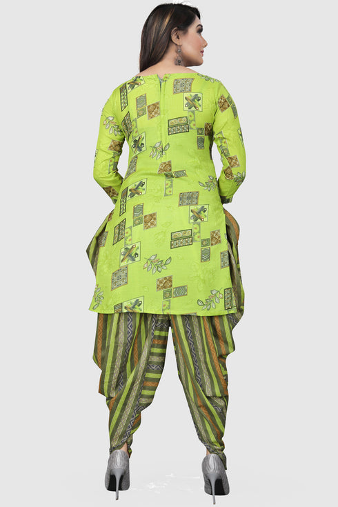 Green Cotton Blend Printed Unstitched Salwar Suit Material