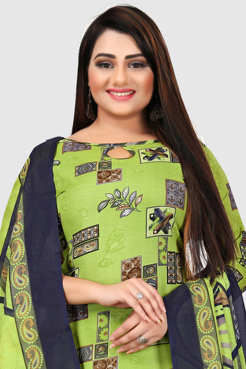 Green Cotton Blend Printed Unstitched Salwar Suit Material