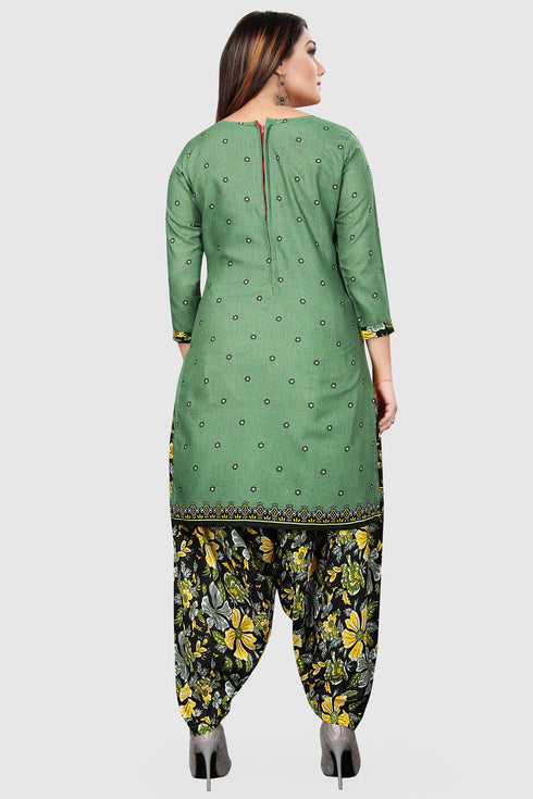 Green Cotton Blend Printed Unstitched Salwar Suit Material