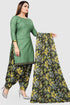 Green Cotton Blend Printed Unstitched Salwar Suit Material