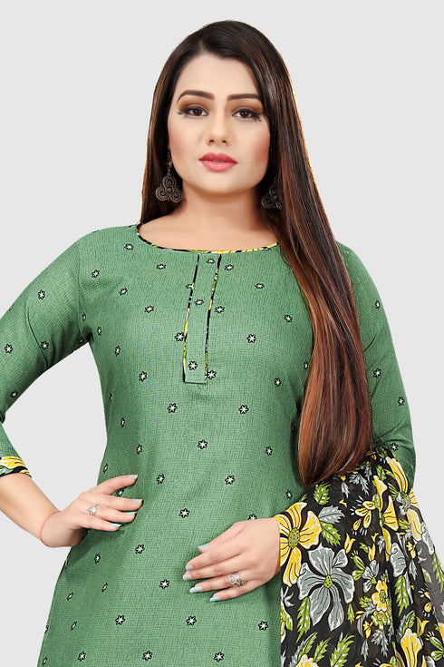 Green Cotton Blend Printed Unstitched Salwar Suit Material