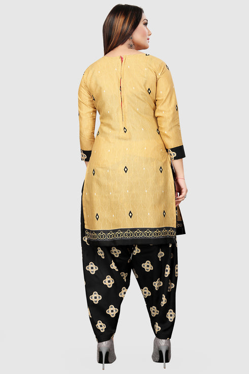 Beige Cotton Blend Printed Unstitched Salwar Suit Material
