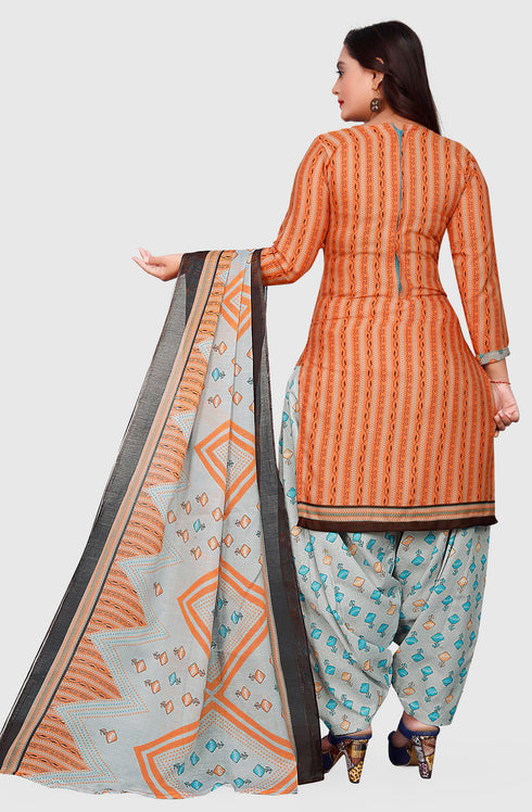 Orange Cotton Blend Printed Unstitched Salwar Suit Material