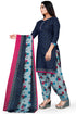 Navy Blue Cotton Blend Printed Unstitched Salwar Suit Material