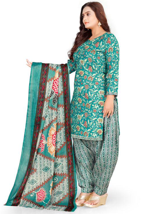 Sea Green Cotton Blend Printed Unstitched Salwar Suit Material
