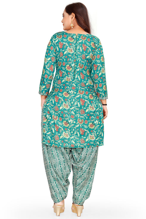 Sea Green Cotton Blend Printed Unstitched Salwar Suit Material