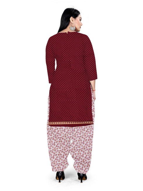 Maroon & Beige Cotton Blend Printed Unstitched Salwar Suit Material