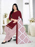 Maroon & Beige Cotton Blend Printed Unstitched Salwar Suit Material
