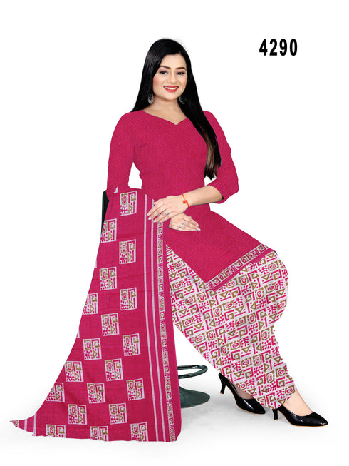 Pink Cotton Blend Printed Unstitched Salwar Suit Material