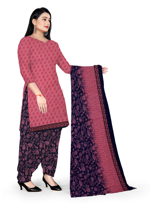 Gajari Pink Cotton Blend Printed Unstitched Salwar Suit Material