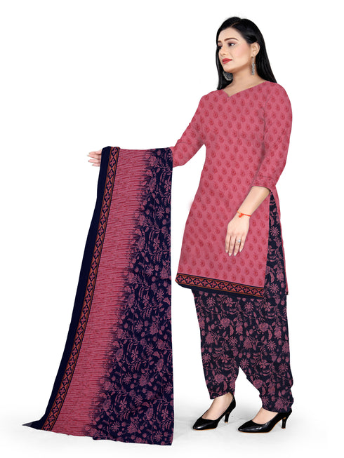 Gajari Pink Cotton Blend Printed Unstitched Salwar Suit Material
