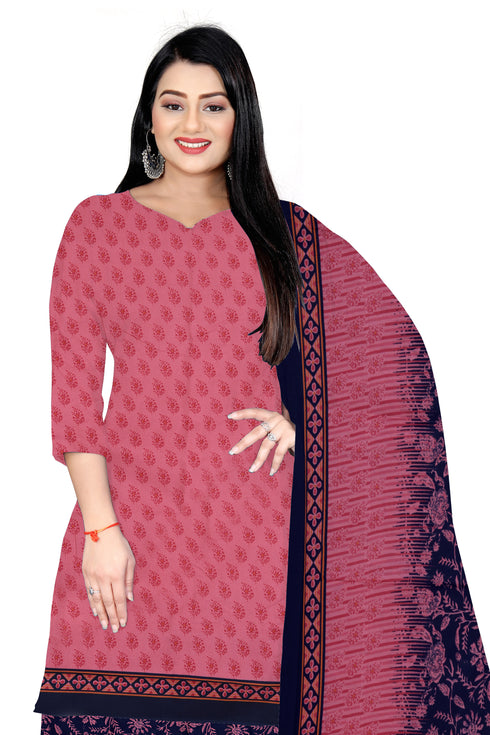Gajari Pink Cotton Blend Printed Unstitched Salwar Suit Material