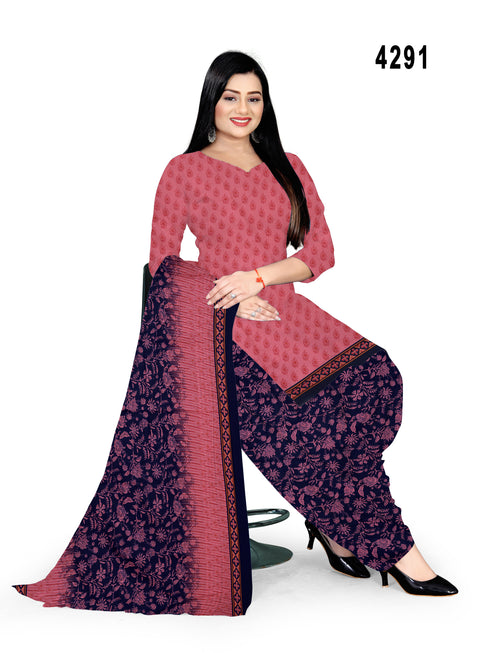 Gajari Pink Cotton Blend Printed Unstitched Salwar Suit Material