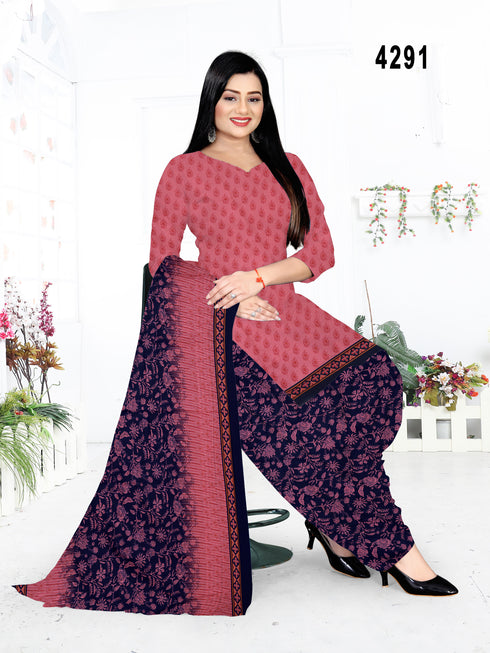 Gajari Pink Cotton Blend Printed Unstitched Salwar Suit Material